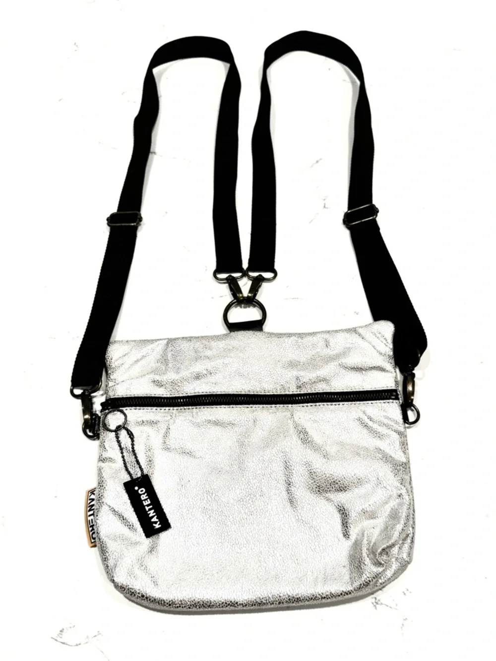 Kantero White Silver Glitter Backpack and Crossbody Bag with Black Straps NWOT - Picture 7 of 12